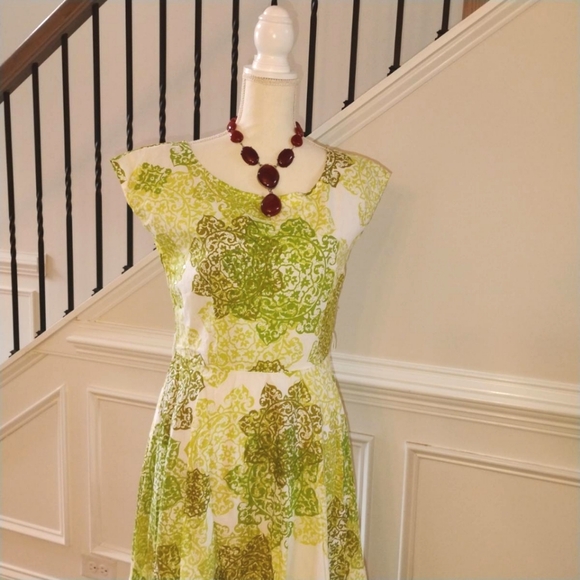 Jessica Howard Beautiful Green Print Dress Sz-10 Petite - Picture 12 of 12